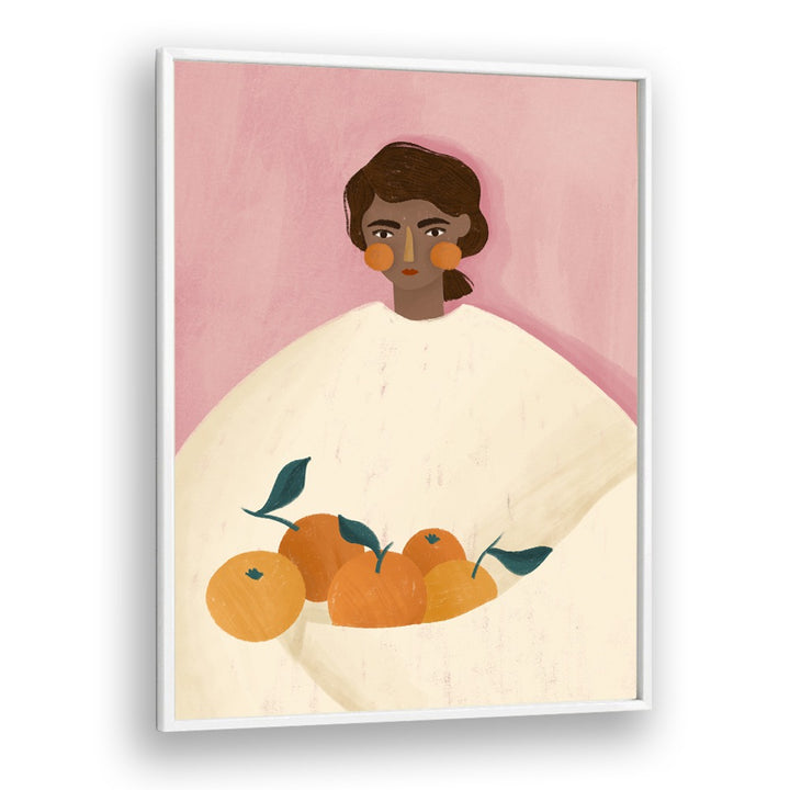 The Woman With the Oranges By Bea Muller Women Illustration Paintings in White Plain Frame