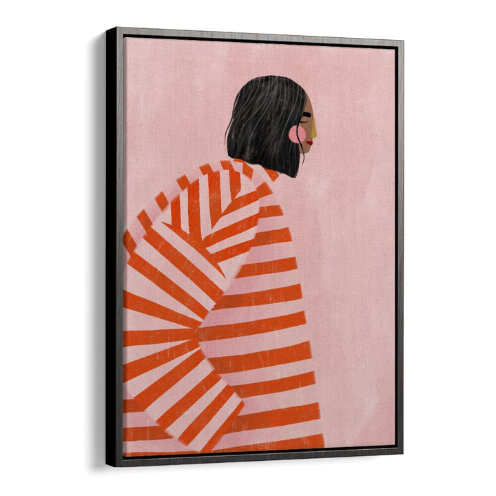 The Woman With the Ornage Stripes By Bea Muller Women Illustration Paintings in Black Floater Frame