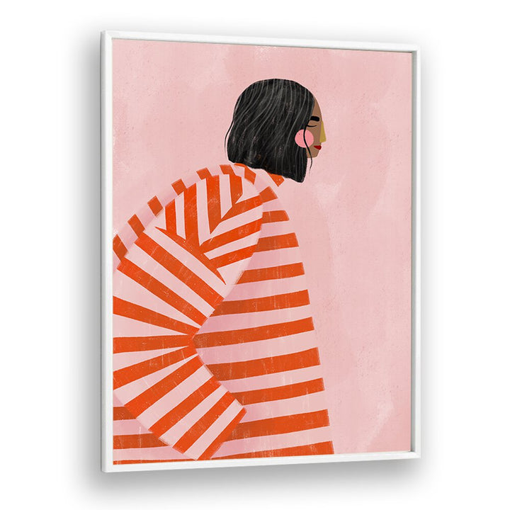 The Woman With the Ornage Stripes By Bea Muller Women Illustration Paintings in White Plain Frame