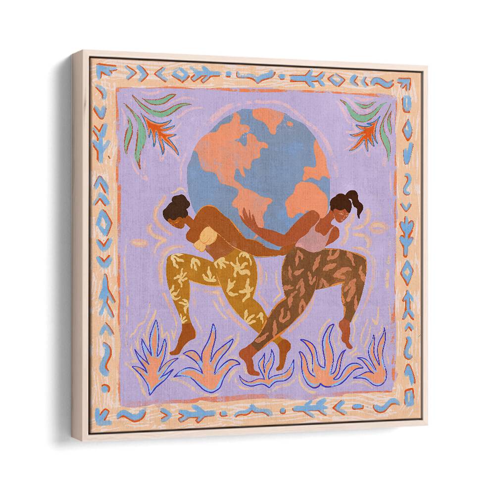 The World By Arty Guava Wall Art Prints in Oak Wood Floater Frame