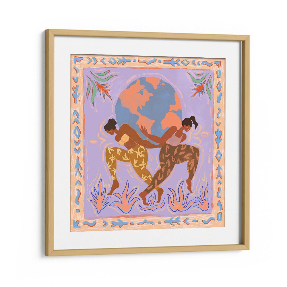 The World By Arty Guava Wall Art Prints in Oak Wood Frame With Mount