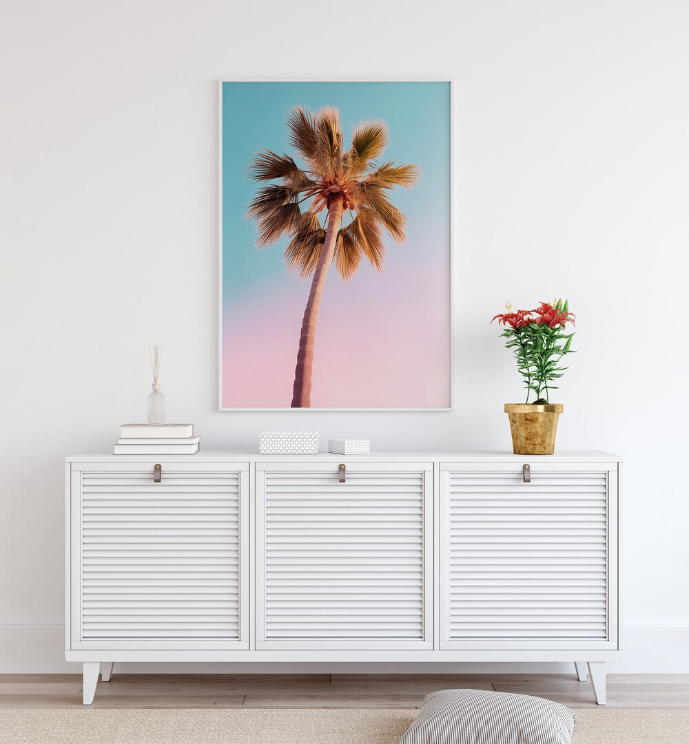 Elegant decor featuring THE PASTEL PALM, BEACH PAINTINGS, brightening any room with tropical flair.