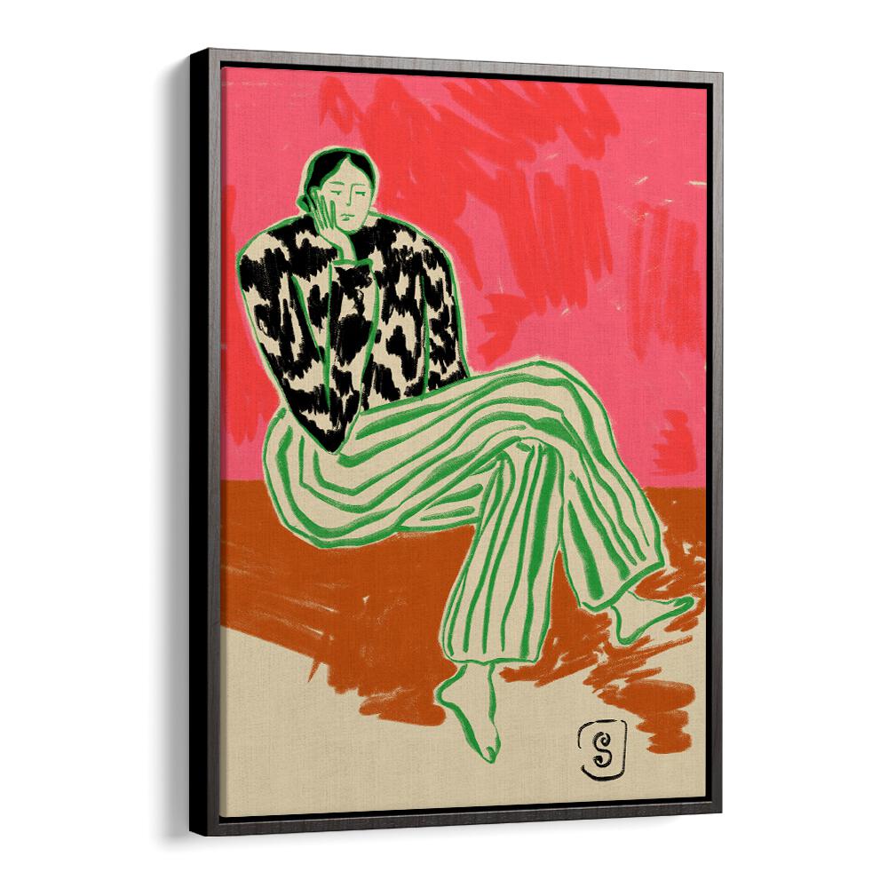 Thinking Portraits and Figurative Illustrations in Black Floater Frame