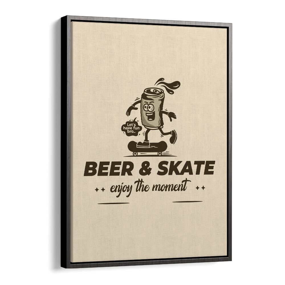 Thrills on Wheels Beer and Skate Quotes and Typography Posters in Black Floater Frame