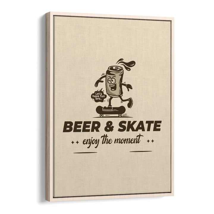 Thrills on Wheels Beer and Skate Quotes and Typography Posters in Oak Wood Floater Frame