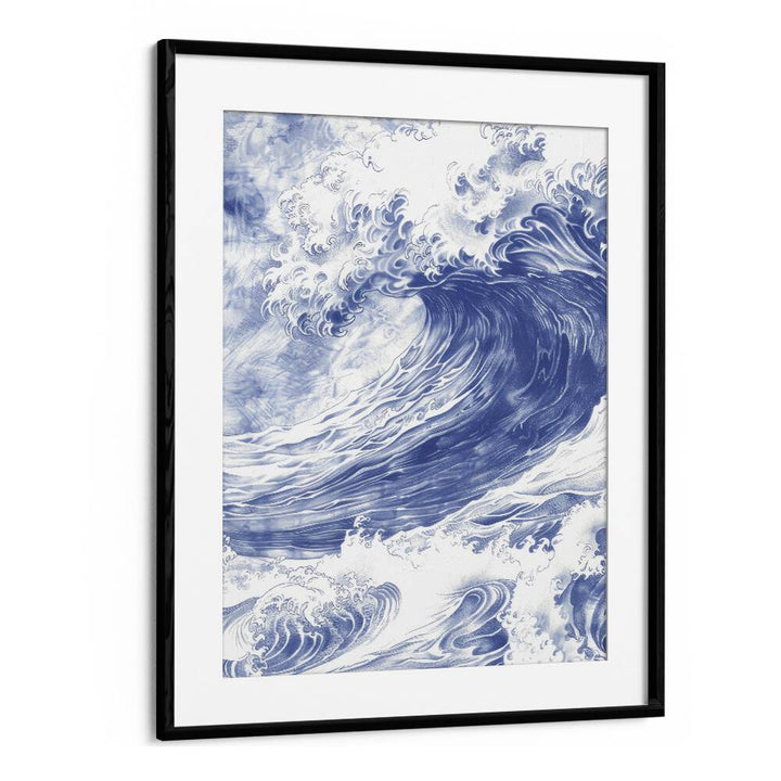 Tidal Waves II Beach Prints Coastal Wall Art in Black Frame With Mount