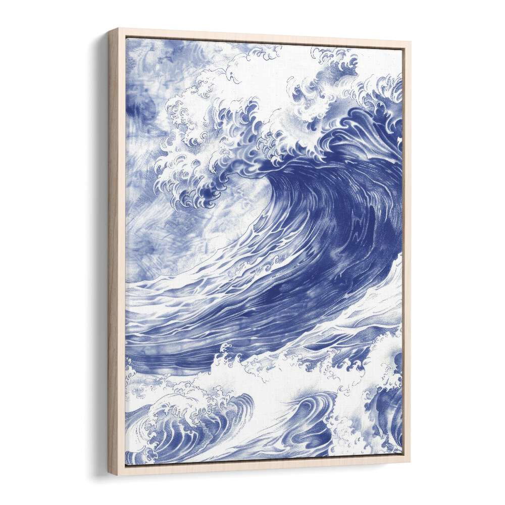 Tidal Waves II Beach Prints Coastal Wall Art in Oak Wood Floater Frame