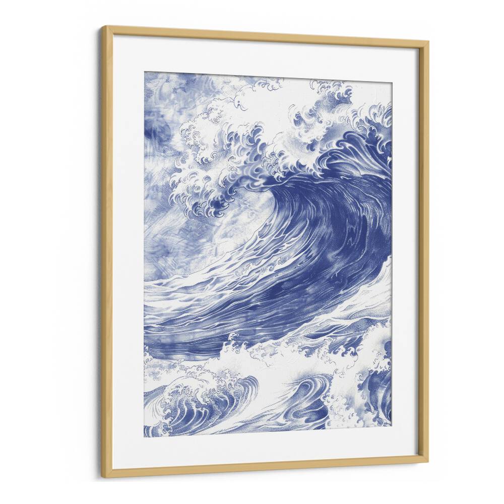 Tidal Waves II Beach Prints Coastal Wall Art in Oak Wood Frame With Mount