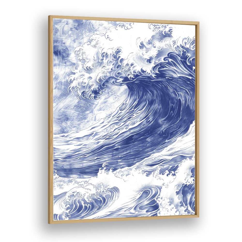 Tidal Waves II Beach Prints Coastal Wall Art in Oak Wood Plain Frame