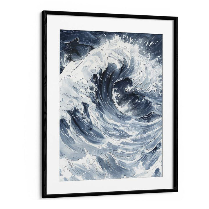 Tidal Waves III Beach Prints Coastal Wall Art in Black Frame With Mount