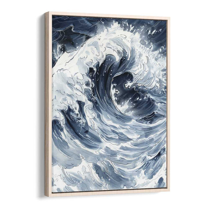 Tidal Waves III Beach Prints Coastal Wall Art in Oak Wood Floater Frame