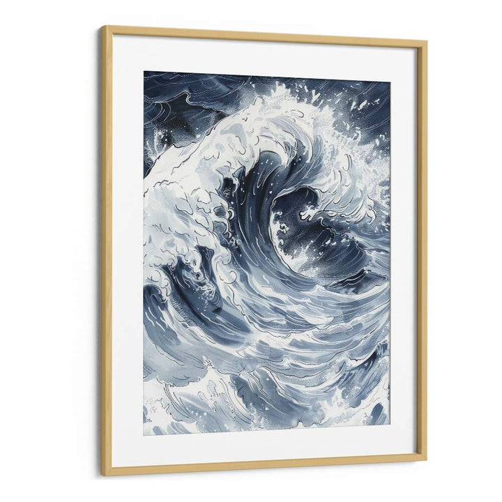 Tidal Waves III Beach Prints Coastal Wall Art in Oak Wood Frame With Mount