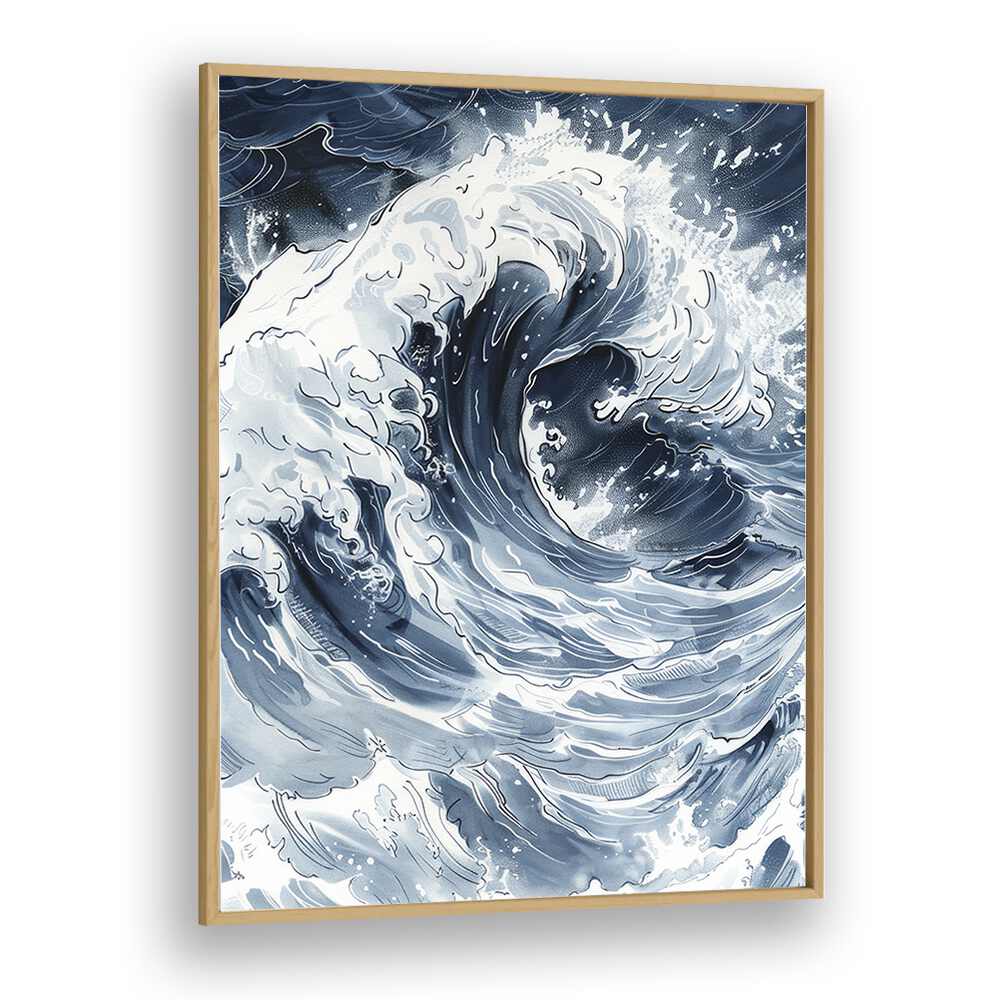 Tidal Waves III Beach Prints Coastal Wall Art in Oak Wood Plain Frame