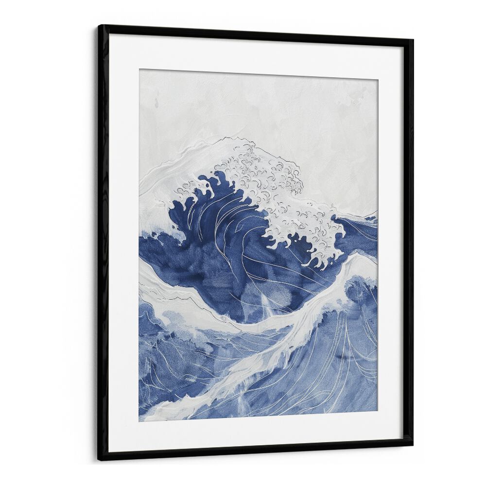 Tidal Waves IV Beach Prints Coastal Wall Art in Black Frame With Mount