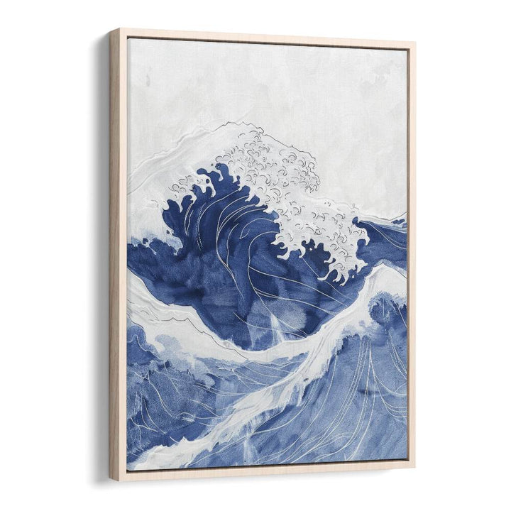 Tidal Waves IV Beach Prints Coastal Wall Art in Oak Wood Floater Frame