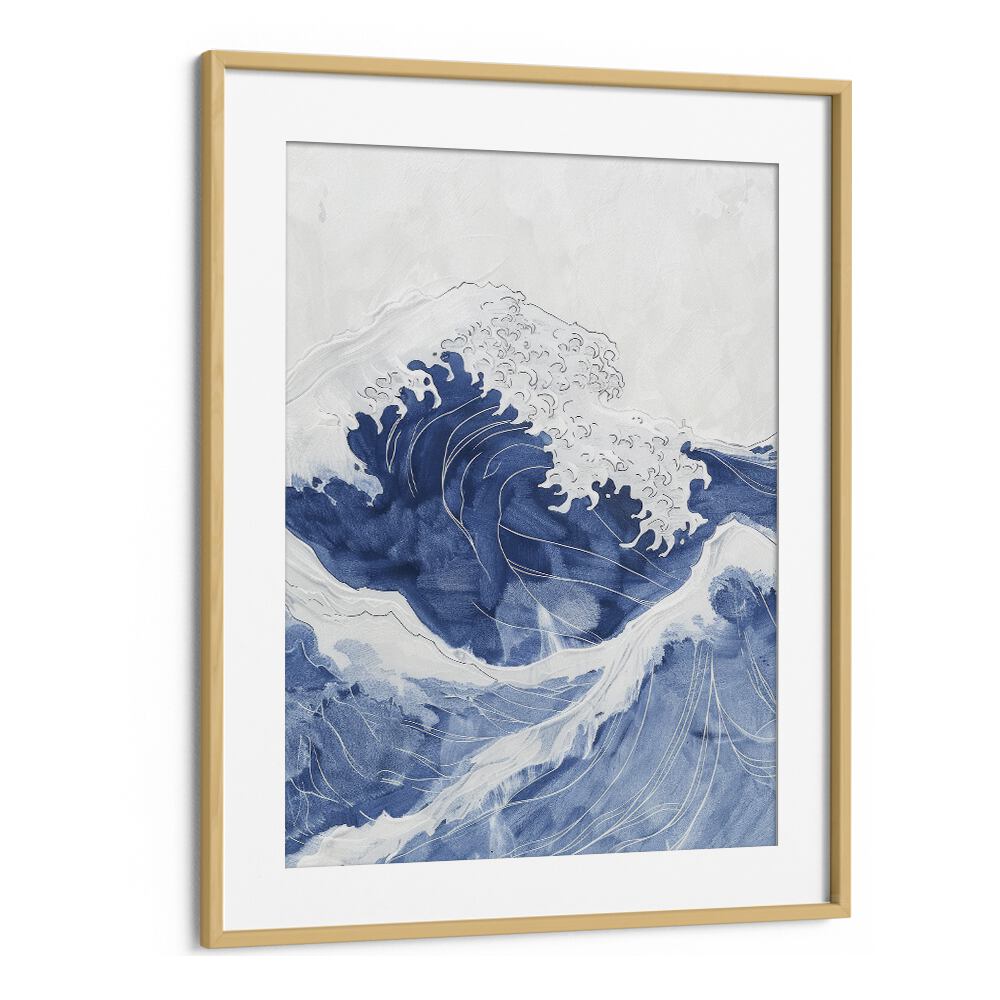 Tidal Waves IV Beach Prints Coastal Wall Art in Oak Wood Frame With Mount