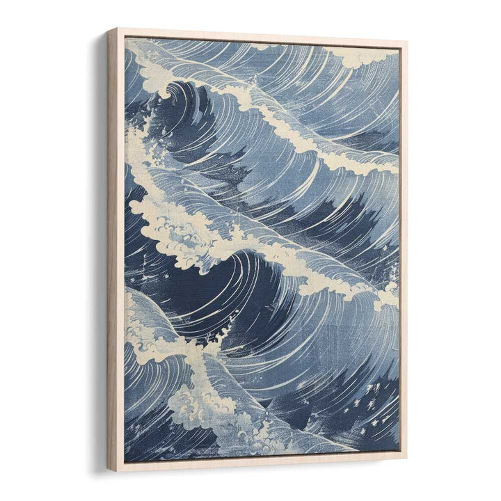 Tidal Waves V Beach Prints Coastal Wall Art in Oak Wood Floater Frame