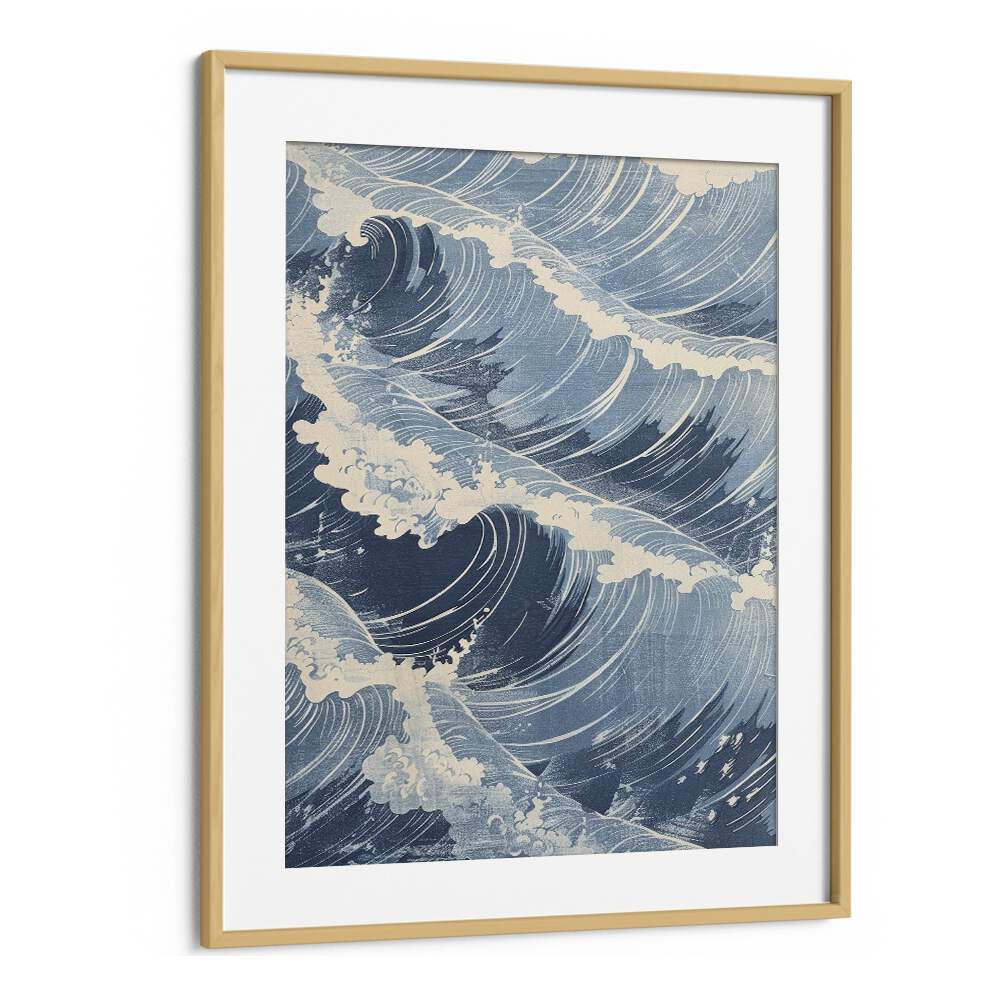 Tidal Waves V Beach Prints Coastal Wall Art in Oak Wood Frame With Mount