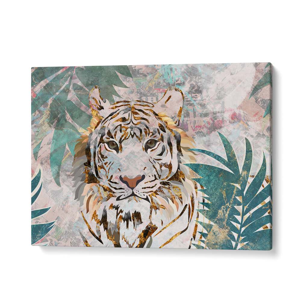 Tiger Grunge Tropical Palm Wall Mural By Sarah Manovski Wildlife Art Print in Gallery Wrap