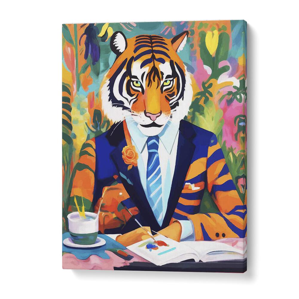 Tiger In A Suit By Uma Gokhale Wildlife Paintings in Gallery Wrap