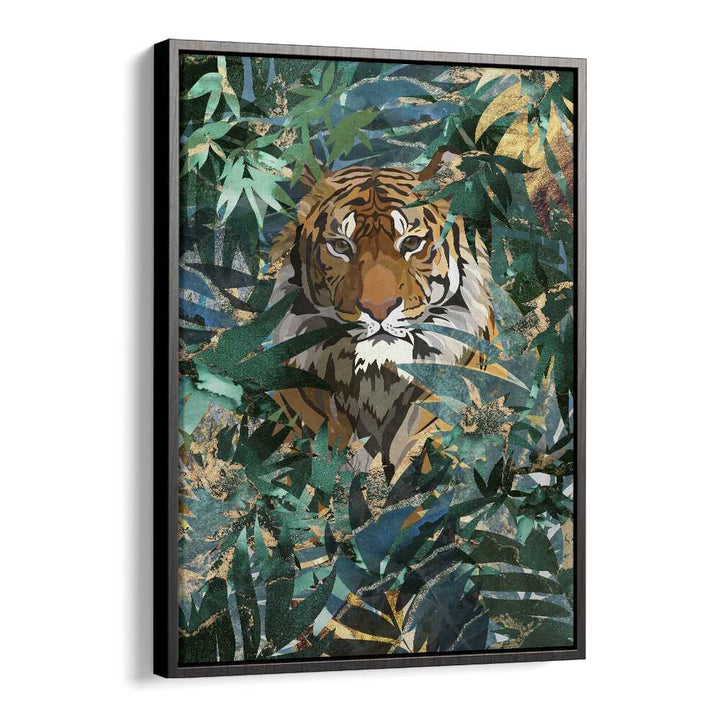 Tiger In The Jungle II By Sarah Manovski Wildlife Art Print in Black Floater Frame