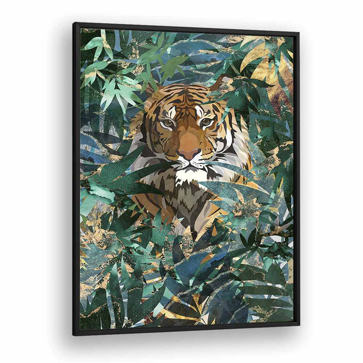 Tiger In The Jungle II By Sarah Manovski Wildlife Art Print in Black Plain Frame