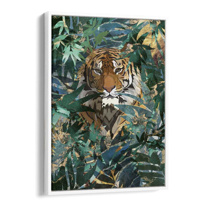 Tiger In The Jungle II By Sarah Manovski Wildlife Art Print in White Floater Frame