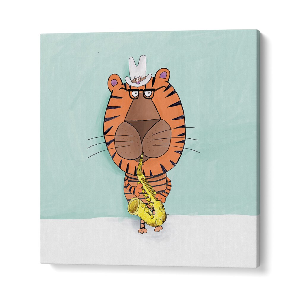 Tiger Saxophone Player With Cowboy Hat By Carla Daly Kids Room Art in Gallery Wrap