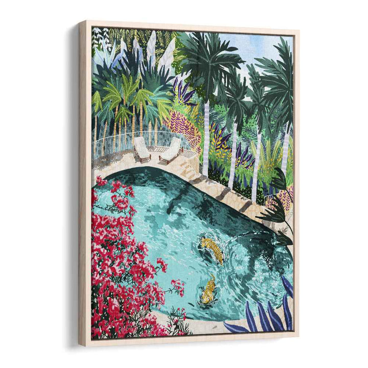 Tiger Tropical Luxury Villa By Uma Gokhale Art Prints in Oak Wood Floater Frame