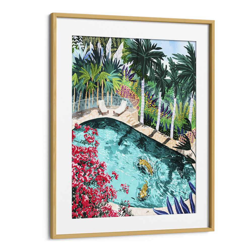 Tiger Tropical Luxury Villa By Uma Gokhale Art Prints in Oak Wood Frame With Mount