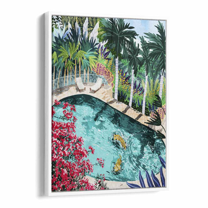 Tiger Tropical Luxury Villa By Uma Gokhale Art Prints in White Floater Frame