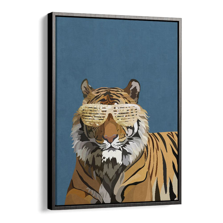 Tiger With Glasses By Sarah Manovski Wildlife Art Print in Black Floater Frame