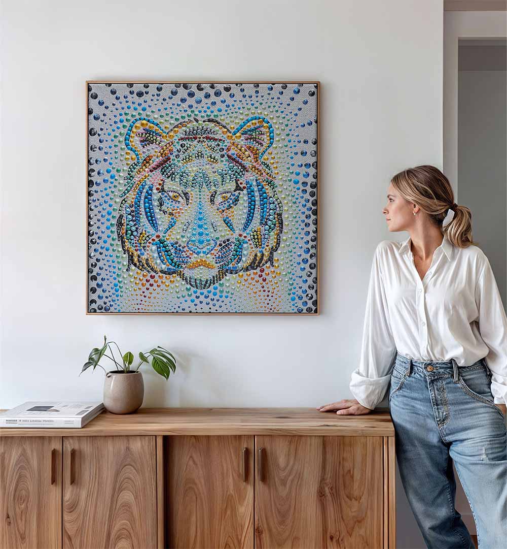 Colorful TIGER FACE, KIDS ROOM PAINTINGS enhance a child's space, inspiring imagination and adventure in vibrant decor.