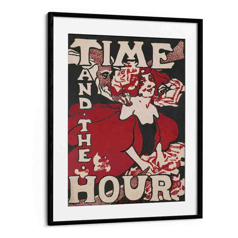 Time And The Hour 1895 By Ethel Reed Vintage Paintings in Black Frame With Mount