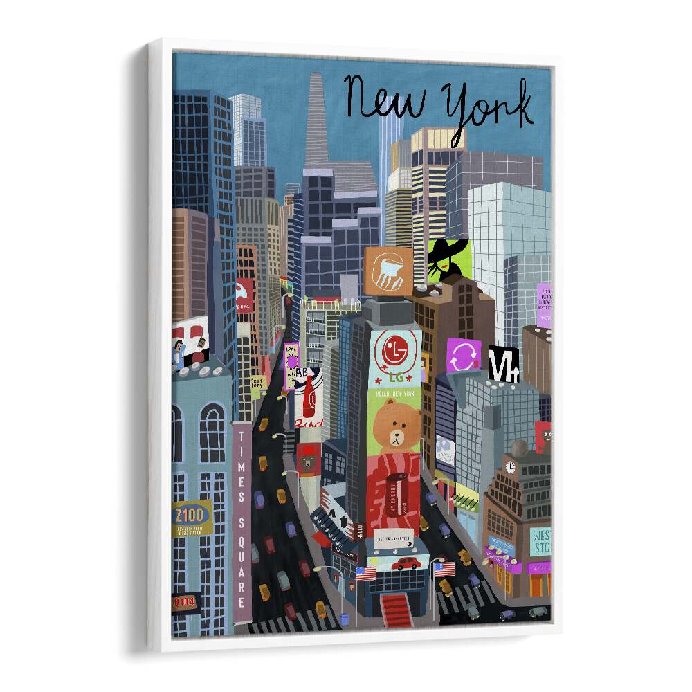 Times Square by Carla Daly Travel Posters in White Floater Frame