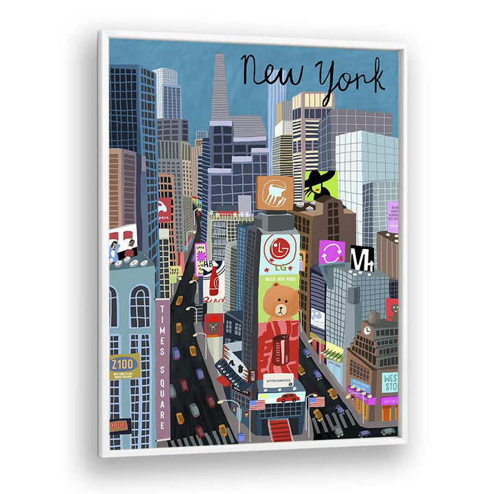 Times Square by Carla Daly Travel Posters in White Plain Frame