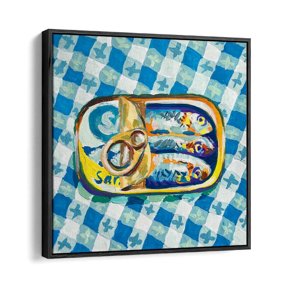 Tin Of Sardines By Key And Sea Creative Kitchen Art Print in Black Floater Frame