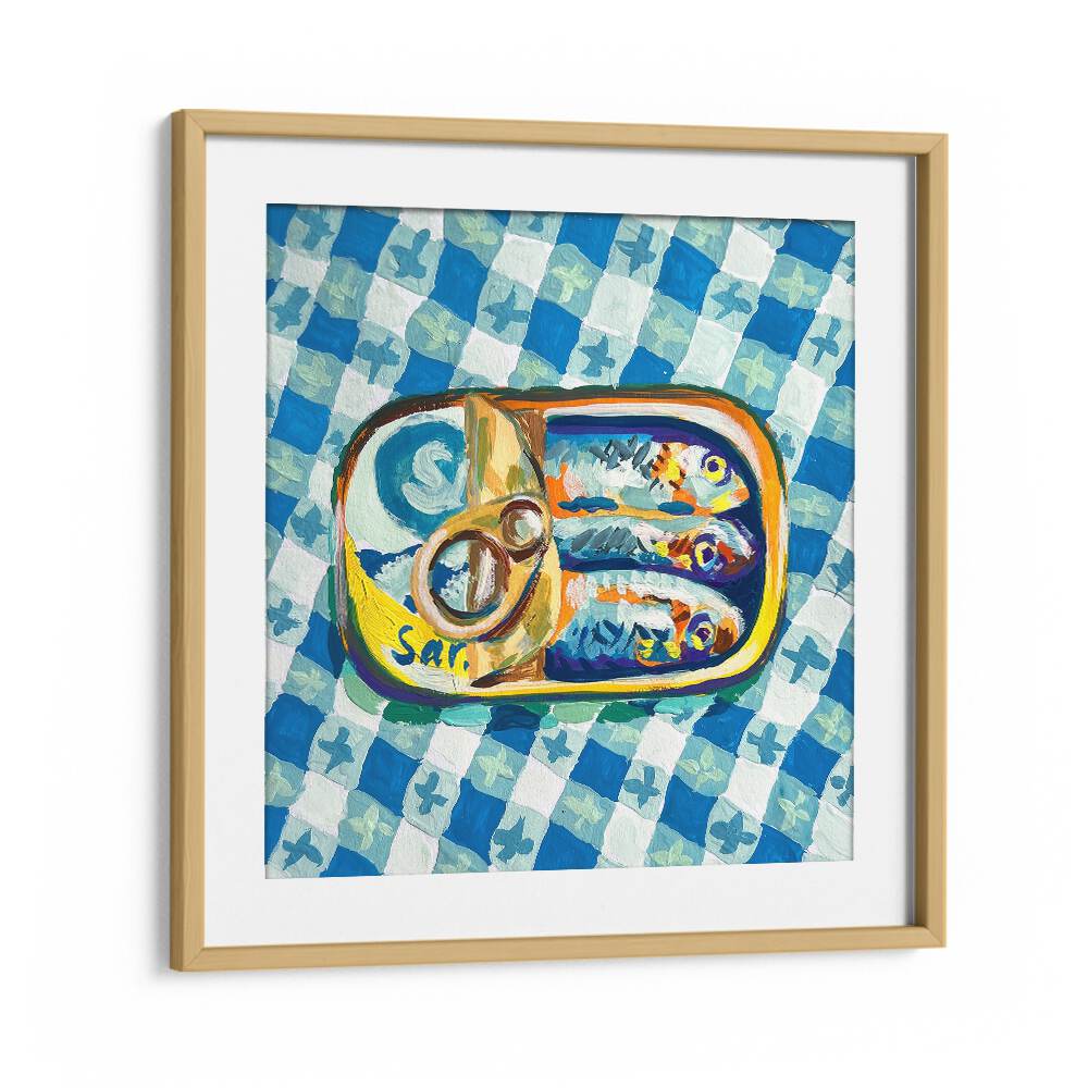 Tin Of Sardines By Key And Sea Creative Kitchen Art Print in Oak Wood Frame With Mount