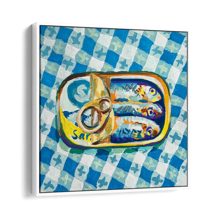 Tin Of Sardines By Key And Sea Creative Kitchen Art Print in White Floater Frame