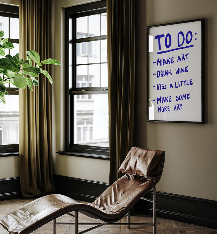 To Do List by Athene Fritsch Quotes and Typography Posters in Black Plain Frame placed on a living room wall behind a chair and beside a window