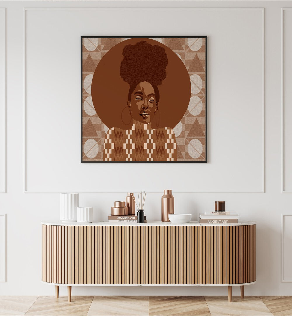 Tone By Lynnda Rakos Pop Art Paintings Pop Art Prints in Black Plain Frame placed on a wall behind a console table