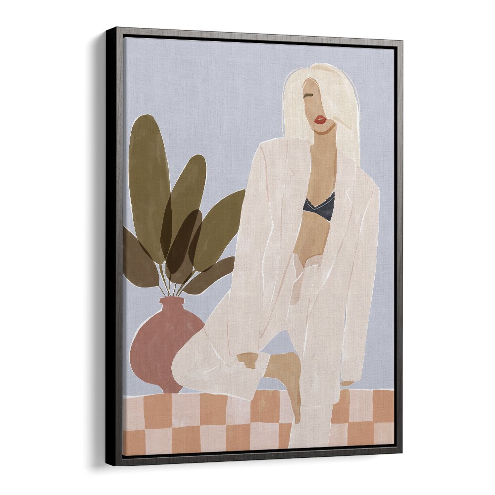 Too Lazy to Yoga By Ivy Green Women Illustration Paintings in Black Floater Frame