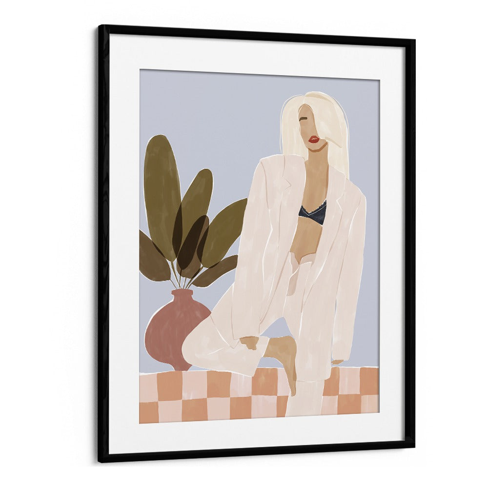 Too Lazy to Yoga By Ivy Green Women Illustration Paintings in Black Frame With Mount