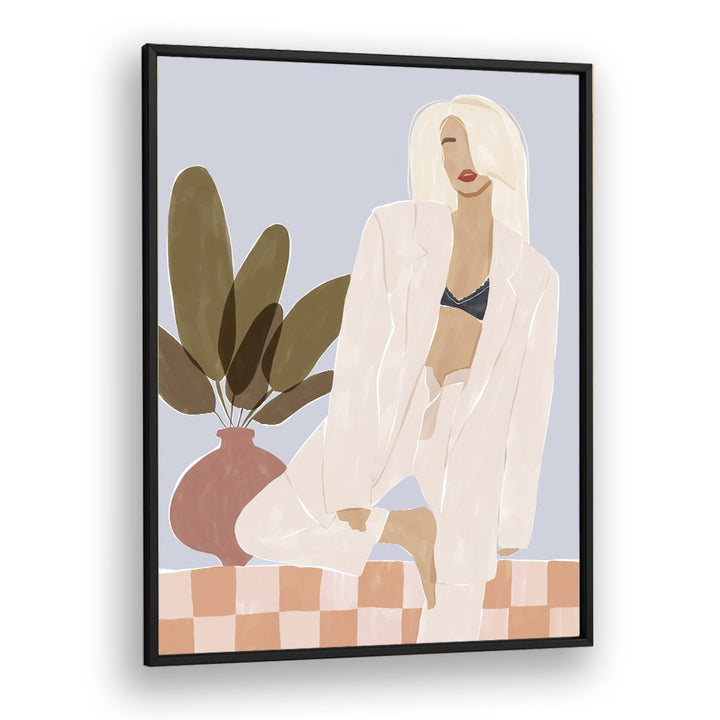 Too Lazy to Yoga By Ivy Green Women Illustration Paintings in Black Plain Frame