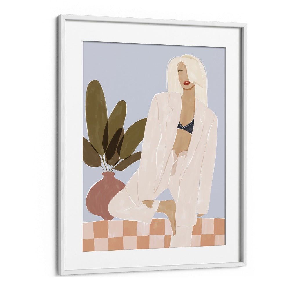 Too Lazy to Yoga By Ivy Green Women Illustration Paintings in White Frame With Mount