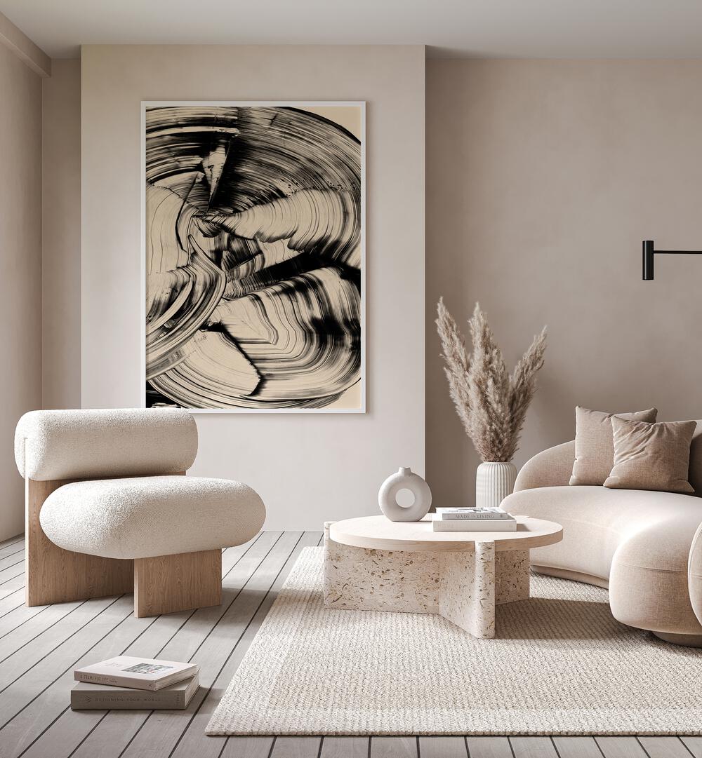 Tornado By Dan Hobday Abstract Art Abstract Paintings in White Plain Frame placed on a Beige Colored Wall in the Living Room