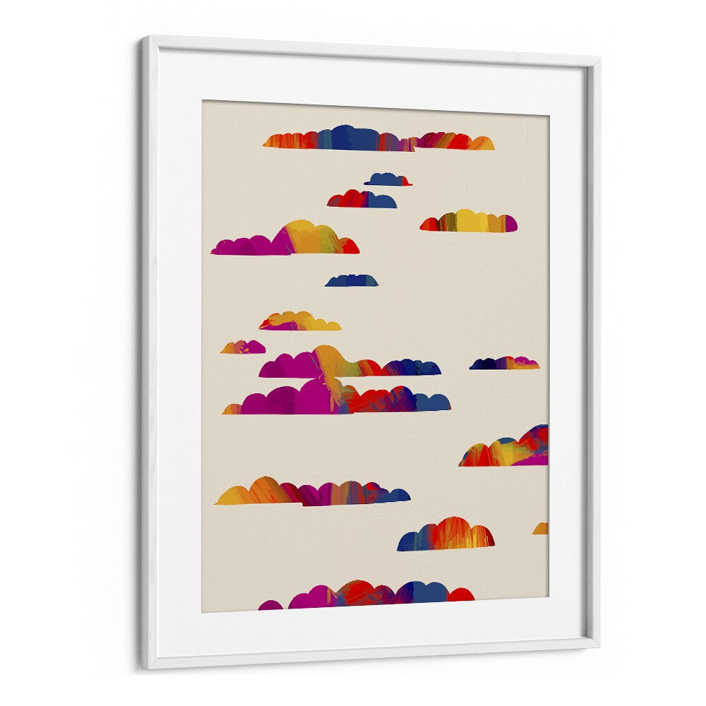 Totem Clouds By Uma Gokhale Abstract Paintings in White Frame With Mount