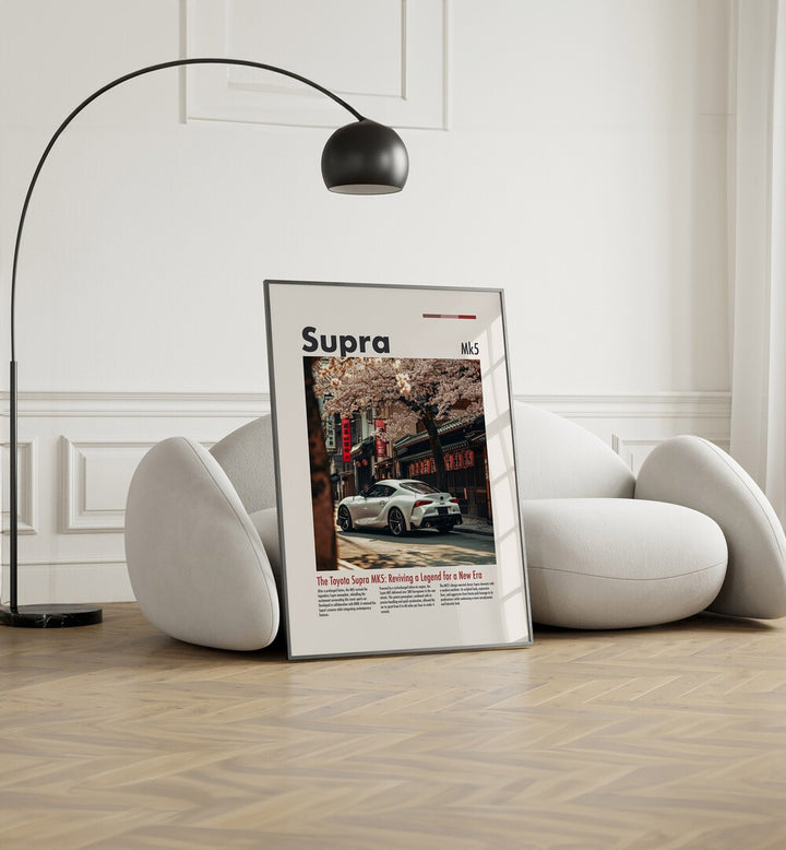 Stylish TOYOTA SUPRA MK5 , CAR POSTERS showcased in modern decor, perfect for automotive enthusiasts' wall art.