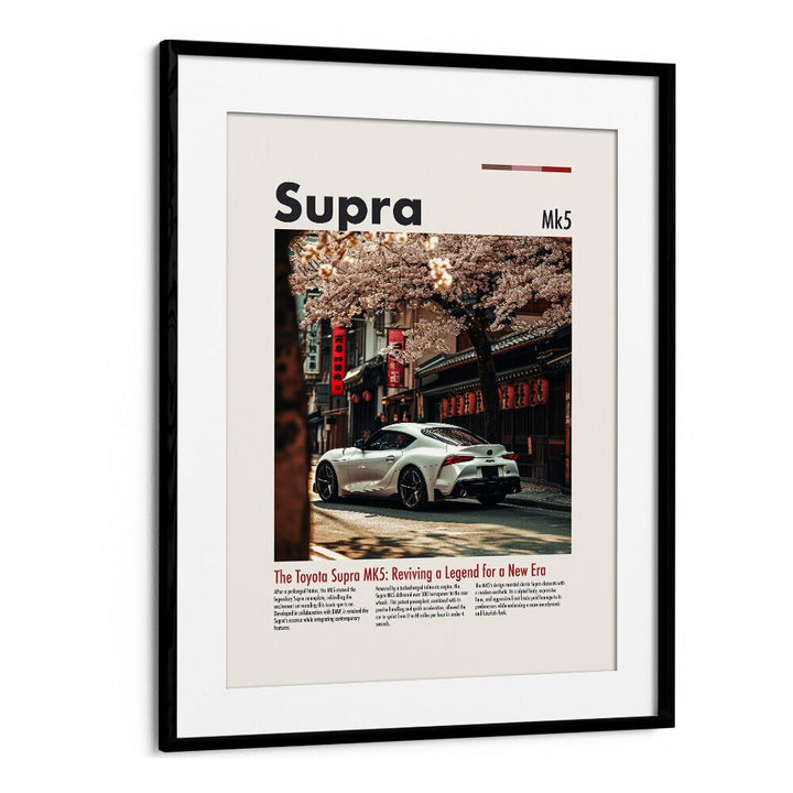 Stylish TOYOTA SUPRA MK5, CAR POSTERS in a black frame, perfect for any automotive enthusiast's wall decor.