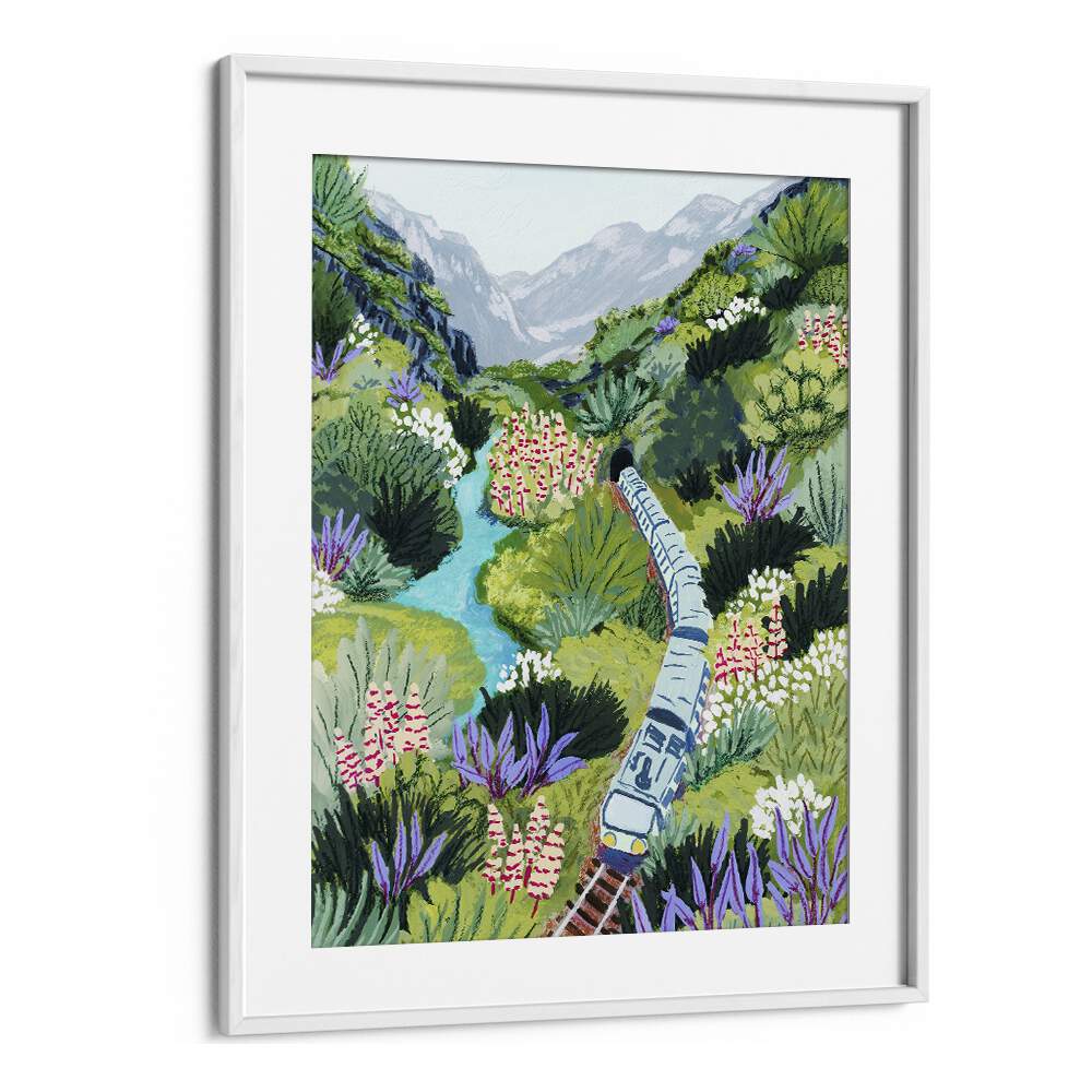 Train Travel By Sarah Gesek Landscape Art Prints in White Frame With Mount